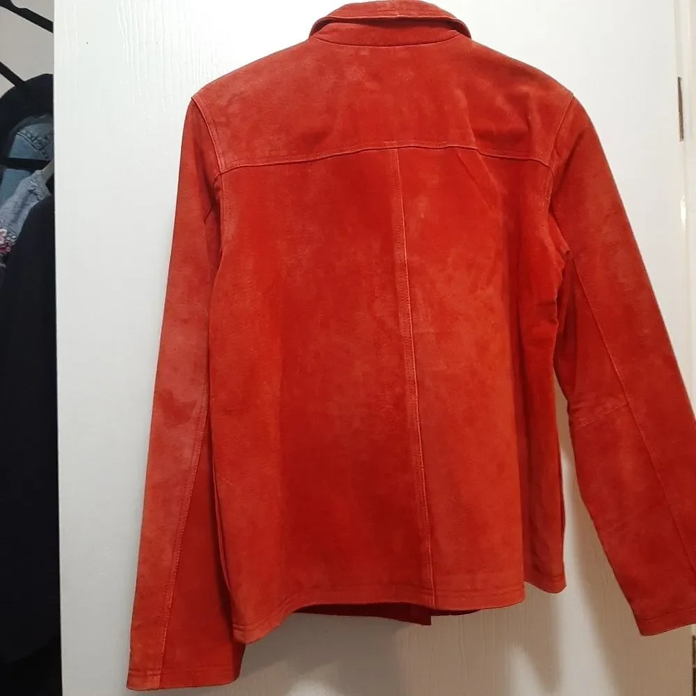 Brandon Thomas Cottagecore Red Orange Suede Novelty Floral Leather Jacket Small - Picture 6 of 13